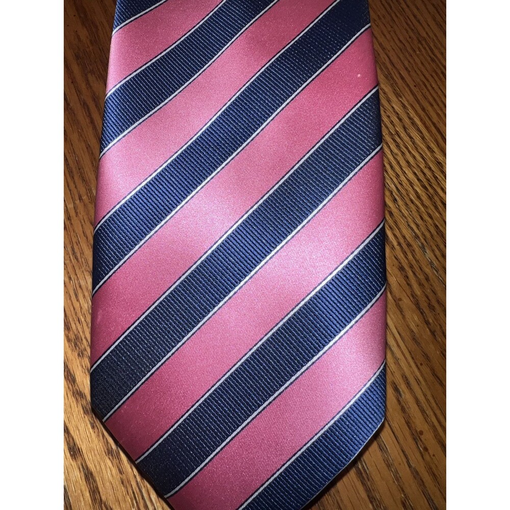 Wilson & Bow Mens Tie Pink Striped Silk Hand USA Preppy Career Spring Academia - Picture 7 of 8
